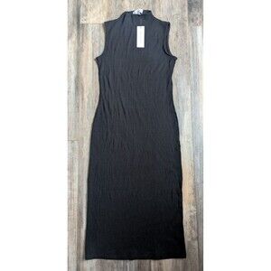 NWT AMOUR VERT Ribbed Midi LUX Dress Mock Neck Black Large NEW Date Night $128